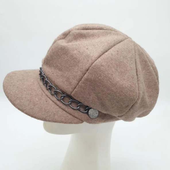 Kahve Renk Kaşe Kumaş Siperli Bayan Şapka