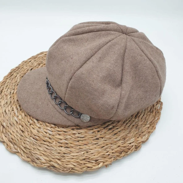 Kahve Renk Kaşe Kumaş Siperli Bayan Şapka - 11