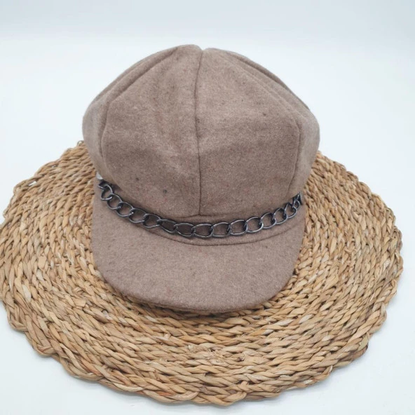 Kahve Renk Kaşe Kumaş Siperli Bayan Şapka - 2