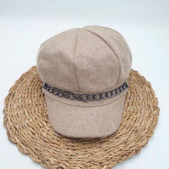 Krem Renk Kaşe Kumaş Siperli Bayan Şapka - 9