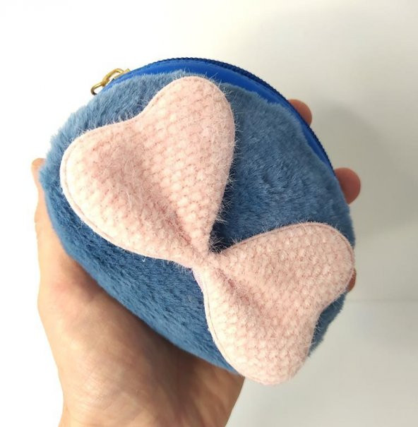 Cüzdan Fiyonk Renkli Peluş Bozuk Para Cüzdanı Makyaj Çantası Anahtarlık 13365 - 2