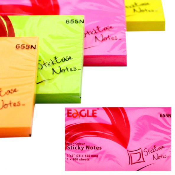 Eagle 75x125 mm Neon Renk Yapışkanlı Not Kağıdı 100 Yaprak (655N) Pembe - 2