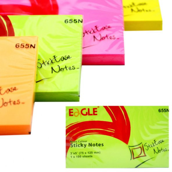 Eagle 75 X 125 mm Neon Renk Yapışkanlı Not Kağıdı 100 Yaprak Yeşil (655N-YSL100) - 2