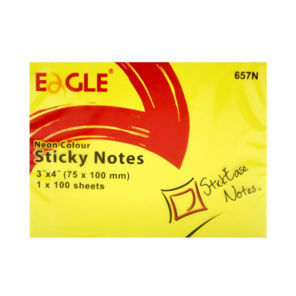 Eagle 75x100 mm Neon Renk Yapışkanlı Not Kağıdı 100 Yaprak (657N) Sarı