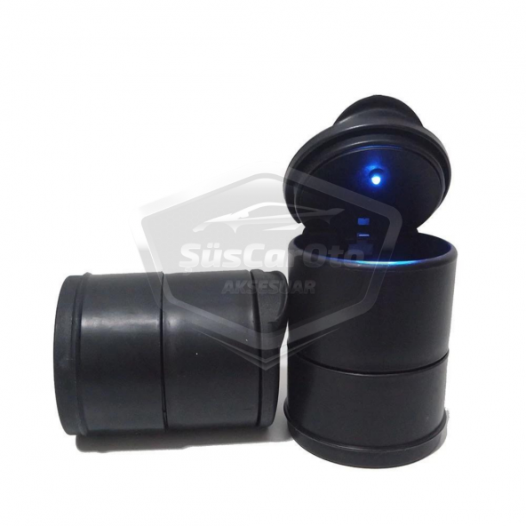 Üniversal Mavi Led Işıklı Spor Oto Küllük Kapaklı Araç İçi Küllük Araba Küllüğü Siyah - 7
