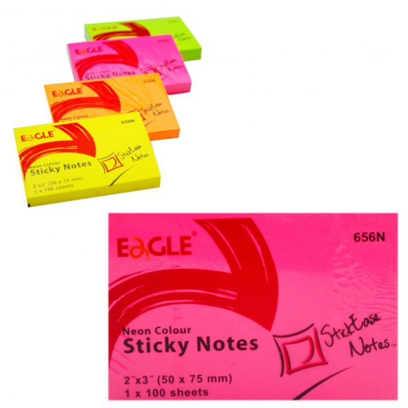 Eagle 50x75 mm Neon Renk Yapışkanlı Not Kağıdı 100 Yaprak (656N) Pembe - 2
