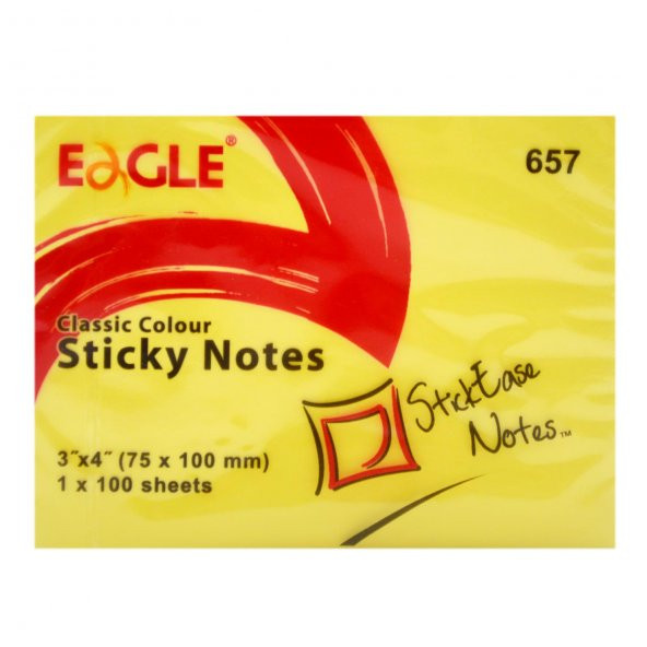 Eagle 75x100 mm Klasik Renk Yapışkanlı Not Kağıdı 100 Yaprak Sarı (657)