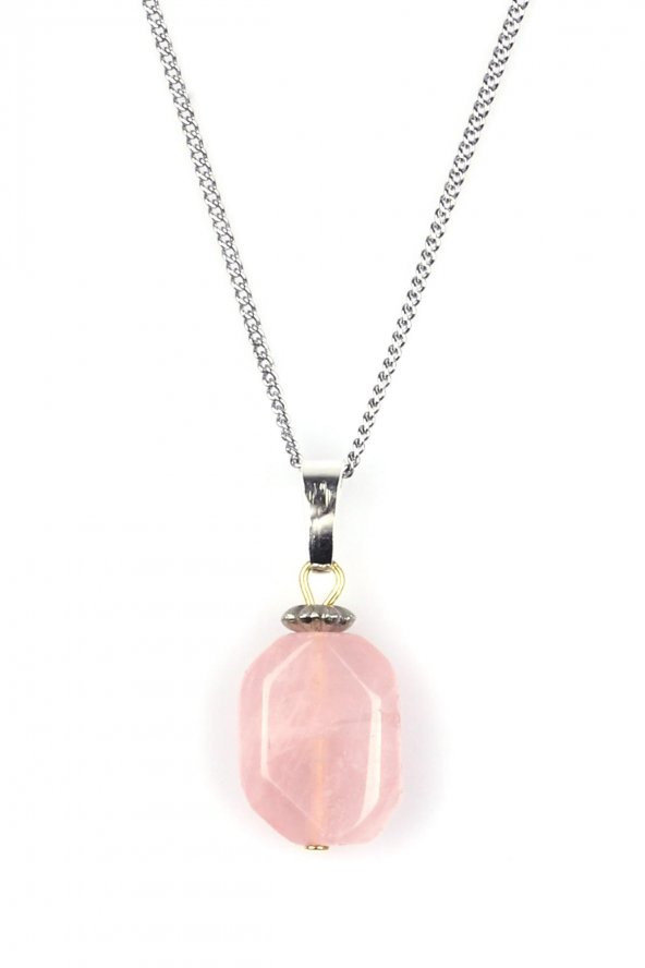 Pembe Kuvars Doğal Taş Kolye ürün görseli