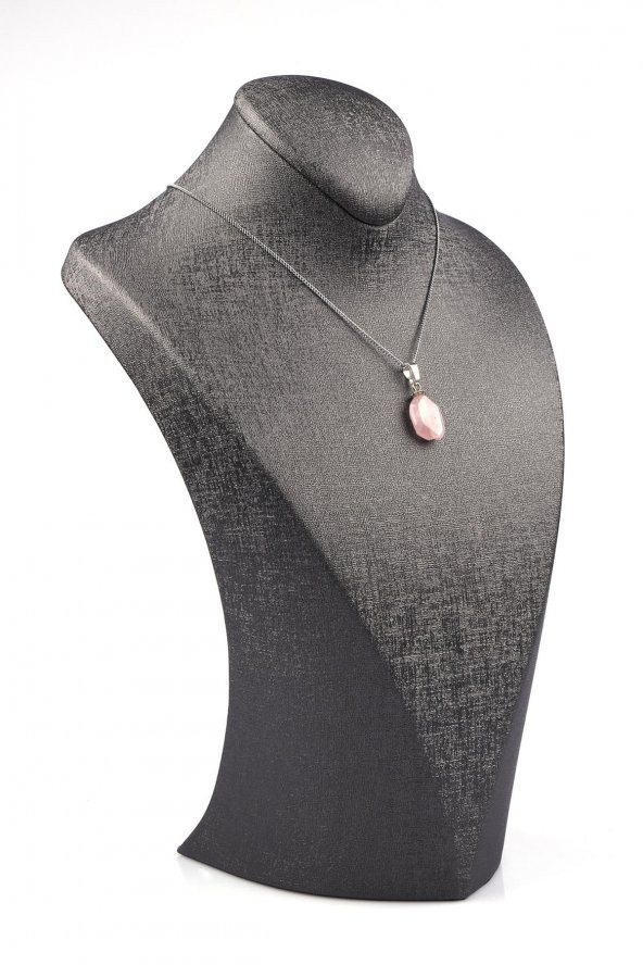 Pembe Kuvars Doğal Taş Kolye - Resim 2