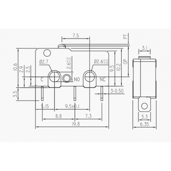 Micro Switch Lehim Bacak Paletsiz 5A/250VAC KW4-Z1F - 2