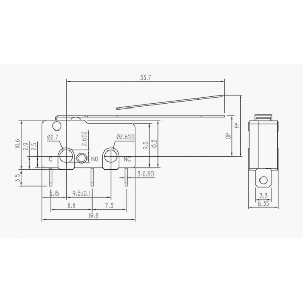 Micro Switch Lehim Bacak Uzun Paletli 5A/250VAC KW4-Z3F - 2