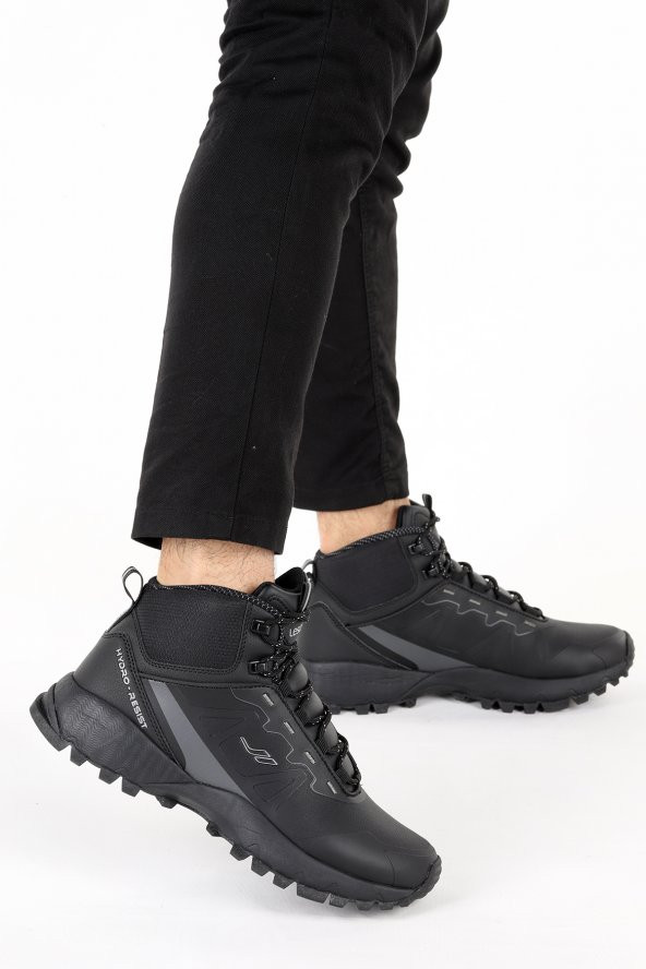 Lescon Polestar Max Günlük Bağcıklı Erkek Su Geçirmez Bot Ayakkabı Siyah - Resim 1