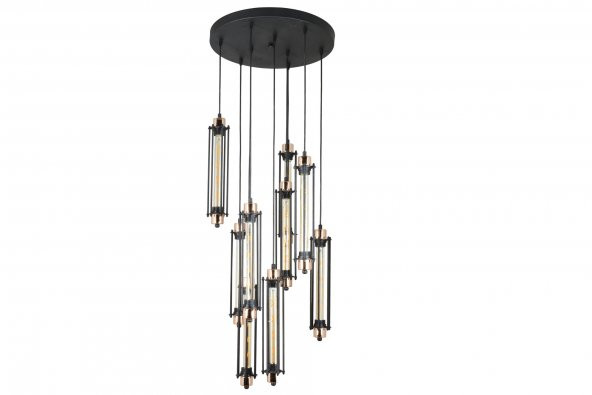 LampaLuce Detenzione Tasarımı Modern Sarkıt Avize 9lu Siyah 45x60cm