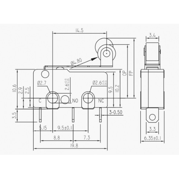 Micro Switch Lehim Bacak Makaralı 5A/250VAC KW4-Z5F - 2