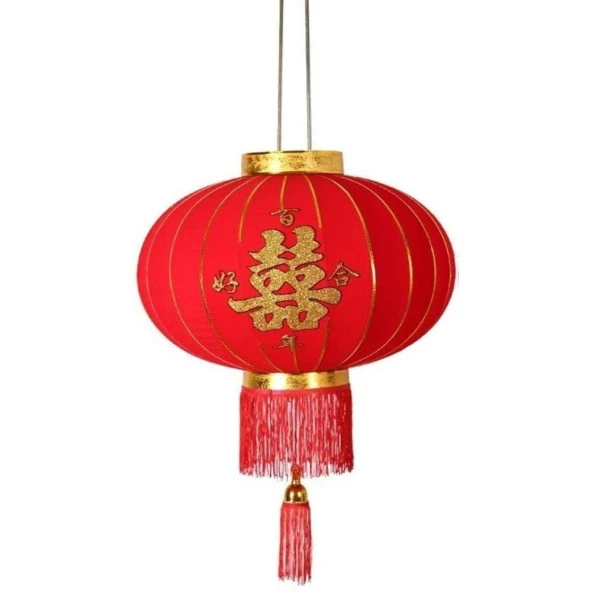 Çin Feneri Festival Parti Dekorasyon Düğün Feneri Kırmızı Kadife Yuvarlak 40 cm