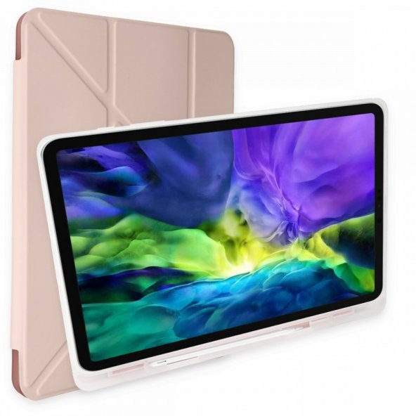 iPad Pro 12.9 (2021) Kılıf Kalemlikli Mars Tablet Kılıfı - Rose Gold