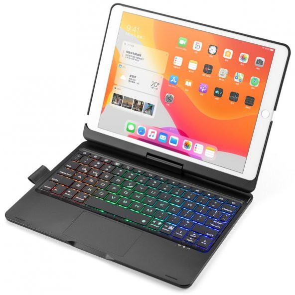 iPad 10.2 (7.nesil) Kılıf Magic Dönen Klavyeli Tablet Kılıf - Siyah