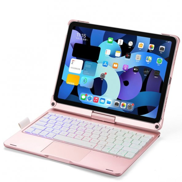 iPad Air 4 10.9 Kılıf Magic Dönen Klavyeli Tablet Kılıf - Pembe