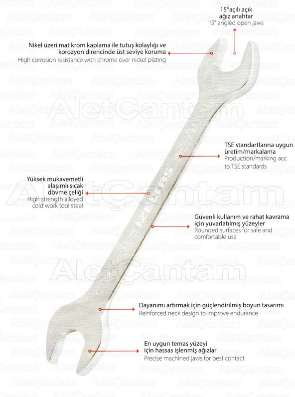 İzeltaş Açık Ağız Anahtar Çatal İki Ağız Açıkağız 20 x 22 MM - 4