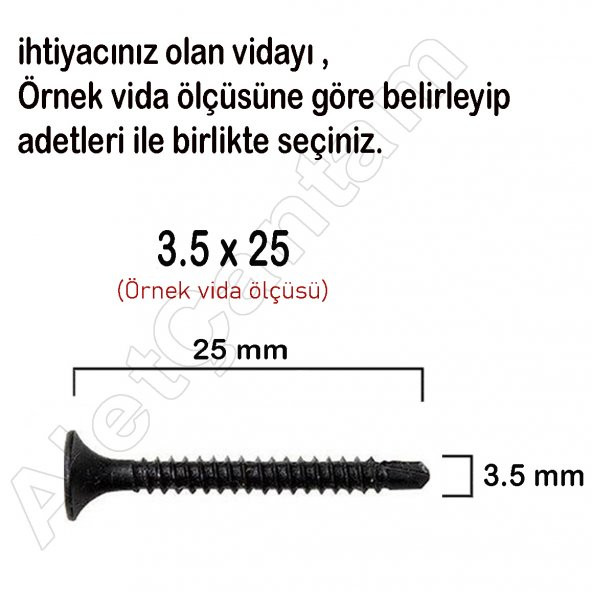Matkap Uçlu Alçıpan Vidası Siyah Vida 3.5 x 35 MM 100 Adet - Resim 2