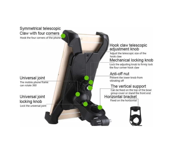 Motosiklet Ve Bisiklet Telefon Tutucu Gidon Bağlantılı - Resim 2