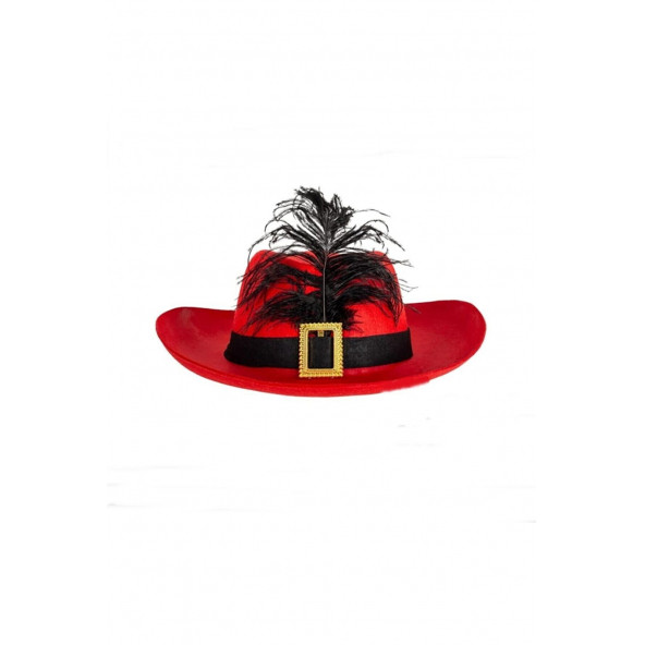 Kırmızı Tüylü Prens Şapkası Korsan Şapkası