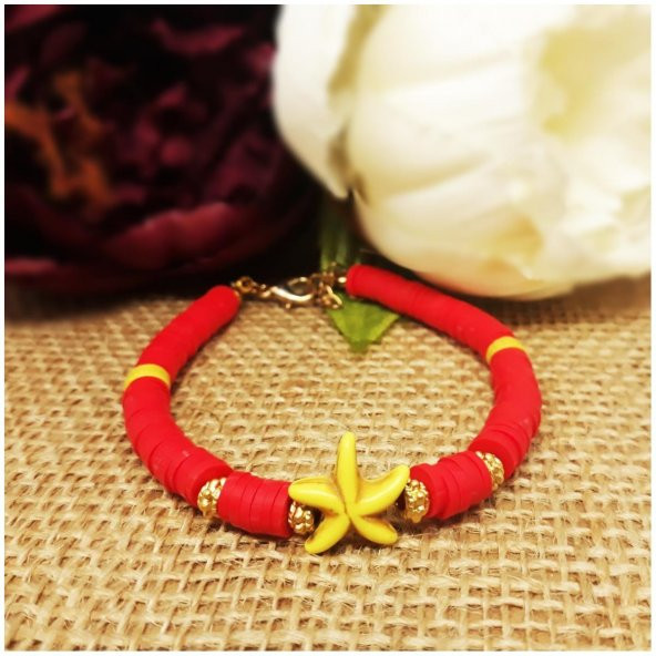 Deniz Yıldızı Kadın Kırmızı Fimo Bileklik