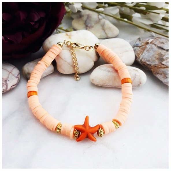 Turuncu Renk Deniz Yıldızı Kadın Fimo Bileklik