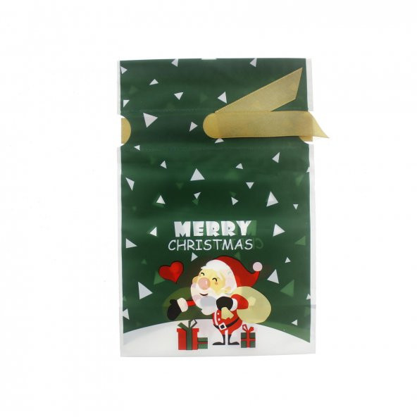10 Adet 12X17cm Plastik Torba Kurdelalı Yılbaşı Noel Baba - 2