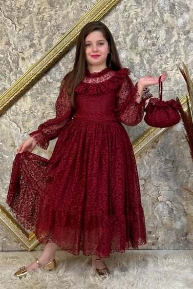 Kız Çocuk Nisa Model Tam Boy Çantalı Abiye Elbise 10 - 13 Yaş - 2