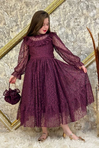 Kız Çocuk Nisa Model Tam Boy Çantalı Abiye Elbise 10 - 13 Yaş - 8