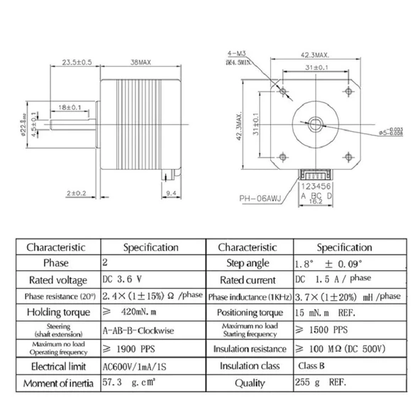 17HS4401S NEMA17 STEP MOTOR 3D Yazıcı CNC 48mm - Resim 8