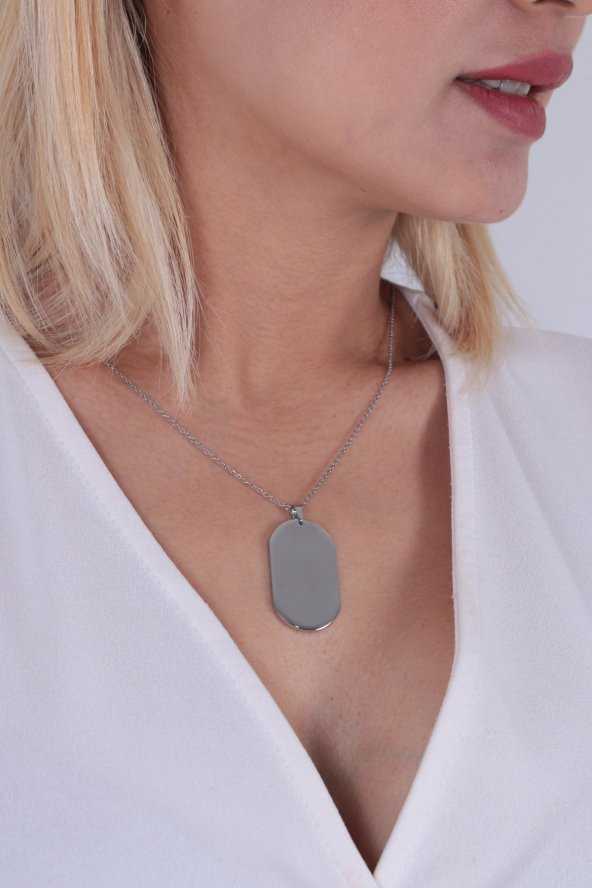 Unusex İsim Tarih Yazılabilir  Çelik Kolye Gümüş Renk ürün görseli