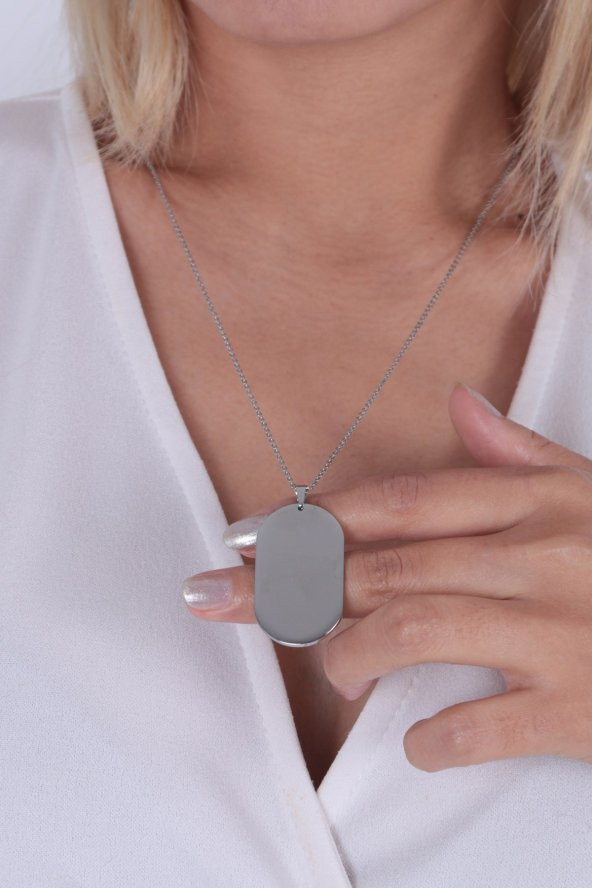 Unusex İsim Tarih Yazılabilir  Çelik Kolye Gümüş Renk - Resim 3