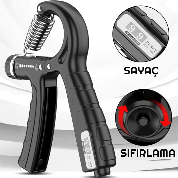Sertlik Ayarlanabilir 5-60kg Direnç Sayaçlı El Egzersiz Yayı Kırmızı  Yeşil - 7
