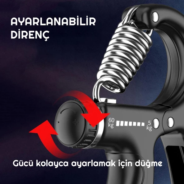 Sertlik Ayarlanabilir 5-60kg Direnç Sayaçlı El Egzersiz Yayı Kırmızı  Siyah - 5
