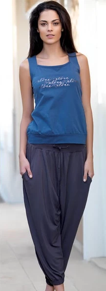21519 Bayan Yazlık Poly Şalvarlı Pijama - 5