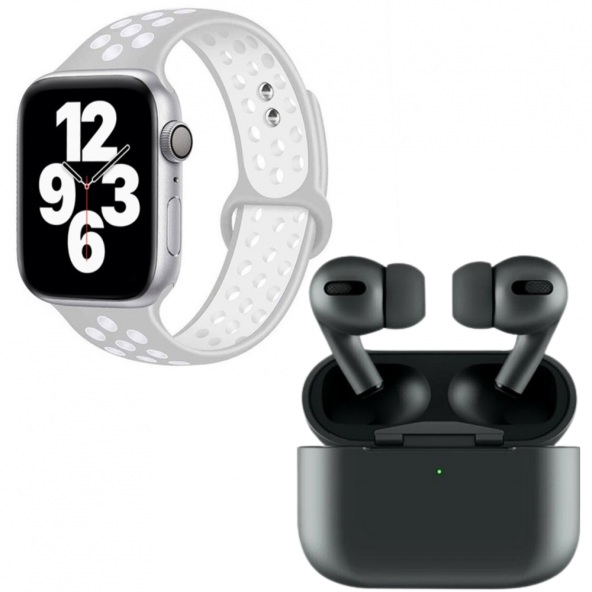 Apple Uyumlu Watch 7 Nike 44 Gümüş Akıllı Saat Black Airpods Kablosuz Şarj Anc Bluetooth Kulaklık - 2