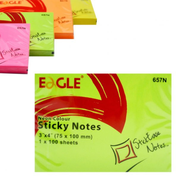 Eagle 75x100 mm Neon Renk Sticky Yapışkanlı Not Kağıdı 100 Yaprak (657N) 4 Adet - 5