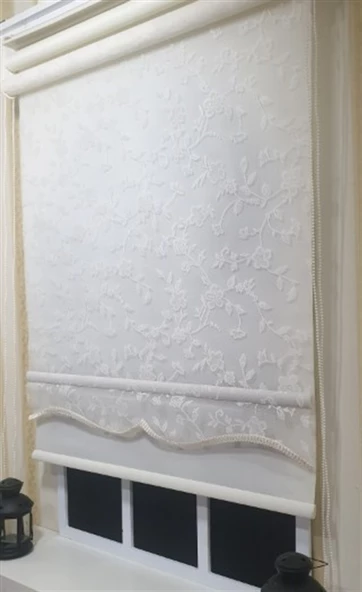 Çift Mekanizmalı Beyaz Tül Perde ve Ekru Stor Perde STB45248-V110  Ekru 170 x 200 - 4