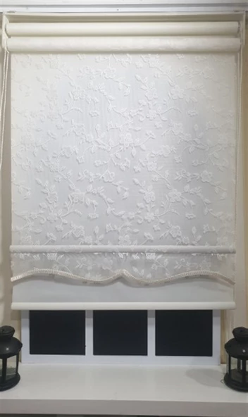 StorBurada Çift Mekanizmalı Beyaz Tül Perde ve Ekru Stor Perde STB45248-V110  Ekru 200 x 260 - Resim 3