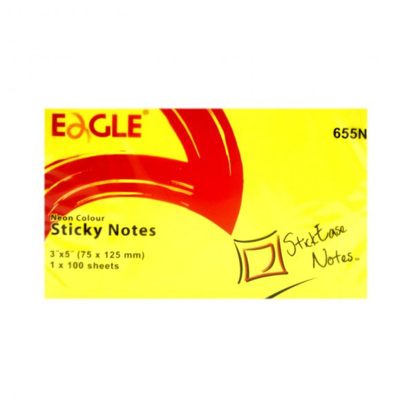 Eagle 75x125 mm 4 lü Neon Renk Sticky Yapışkanlı Not Kağıdı 100 Yaprak 655N-4LU - 3