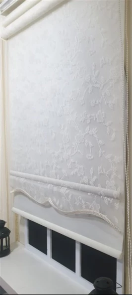 StorBurada Çift Mekanizmalı Beyaz Tül Perde ve Ekru Stor Perde STB45248-V110  Ekru 190 x 200 - Resim 2