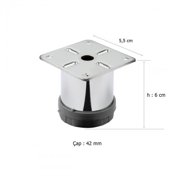 Mobilya Ayağı Metal 6 cm  Alttan Ayarlı 42 mm Krom Ayak - 2