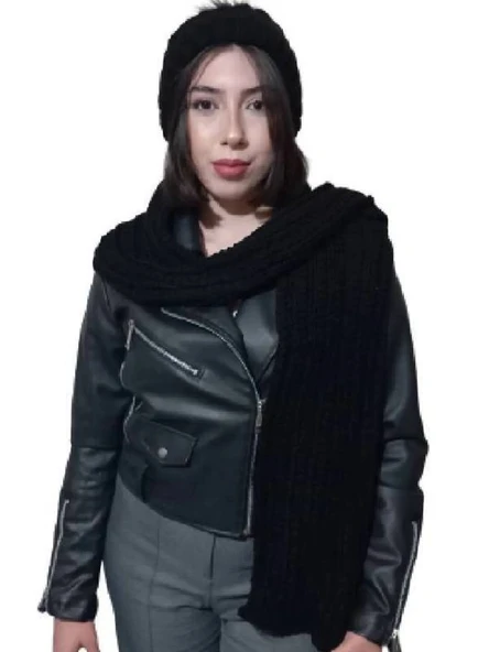 Edwol Kadın Atkı Bere Takımı  Siyah ürün görseli