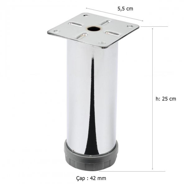 Mobilya Ayağı Metal 25 cm Alttan Ayarlı 42 mm Krom Ayak - 2