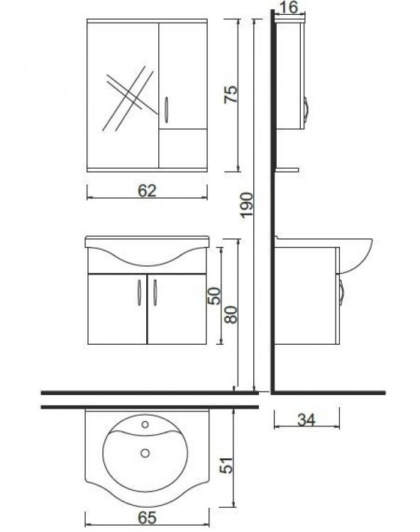 Denko Akyazı 65 cm Aynalı Banyo Dolabı Üst Modül - 4