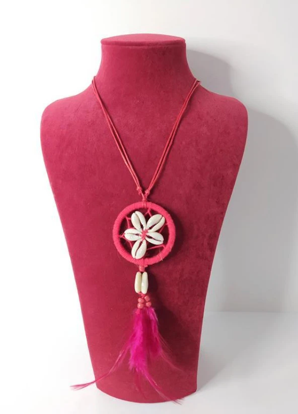 Araba Süsü Mini Düş Kapanı Kolye Dreamcatcher Deniz Kabuklu Tüylü Ayarlanabilir Kolye - 2