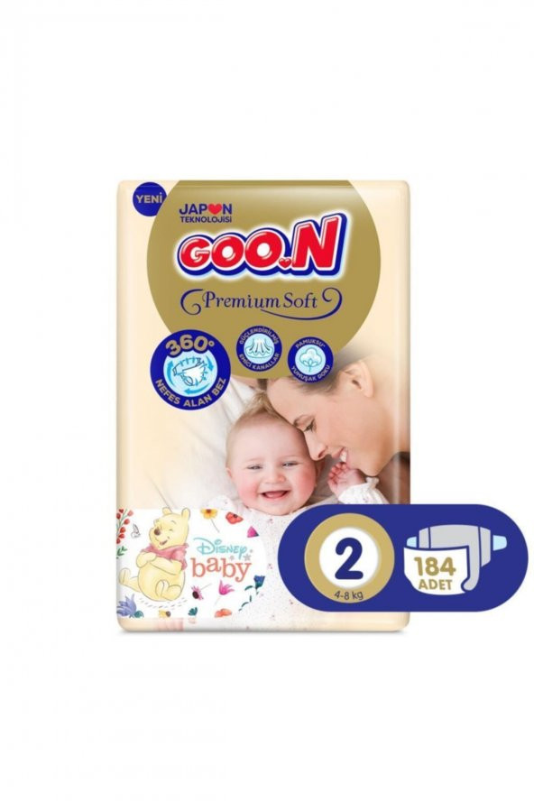 Goon Premium Soft Bebek Bezi 2 Beden Premium Bant 184 Adet