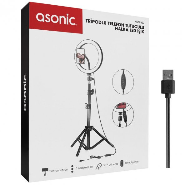ASONIC AS-SF200 10 İNÇ 120 CM TRİPODLU TELEFON TUTUCULU YOUTUBER MAKYAJ HALKA  LED IŞIK - 6